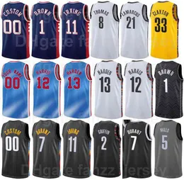 Screen Print Basketball James Harden Jerseys 13 Kyrie Irving 11 Kevin Durant 7 Joe Harris 12 Blake Griffin 2 Bruce Brown 1 Black Blue White