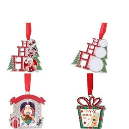 Sublimation White Blank Metal Christmas Decorations Heat Transfer Santa Claus Pendant DIY Christmas Tree Ornaments Gifts SN4708