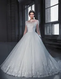 Casual Dresses Vestido de Noiva 2022 Långärmad bröllopsklänningar ren tyll tillbaka sexiga brudapparater prinsessa