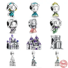 925 Silver Fit Pandora Charme 925 Bracelet Princess Castle Charms Set Pingente Diy Fine Fine Jewelry