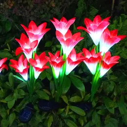 Outdoor Artificial Flower Lily Flores Solar Lamp Waterproof Lawn LED Lights For Garden Courtyard Landscape Decoration