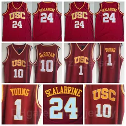 NCAA Basketball USC Trojans College 24 Brian Scalabrine Jerseys Men 1 Nick Young DeMar DeRozan 10 University Red Team Цветная рубашка с вышивкой Дышащая спортивная распродажа