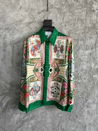 High-end quality designer casual silk shirt ~ US size shirts ~ fashionable exquisite poker print design mens luxury single breasted long sleeved shirt