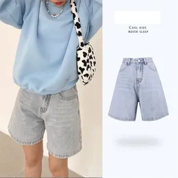 Zhisilao Solid Kne-Length Denim Shorts Women Summer Vintage Pojkvän Hög midja Wide Leg Jeans Streetwear 220427
