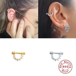 Hoop Huggie Aide 925 Sterling Srebrne kolczyki przebijające dla kobiet w kształcie litery U Stud Zircon Uszy Paznokcie paznokcie biżuteria Pendientes