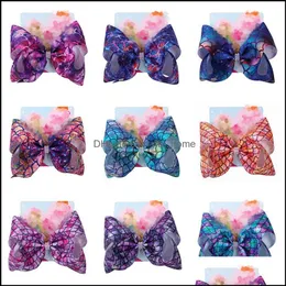 104Colors Girls Bow Hair Clips Mermaid Clover Flamingo Print Accessoarer Barrettes Kids 8 tum Headdress Bows med Clip Drop Leverans 2021 B