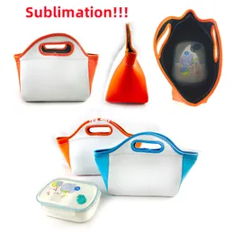 Sublimation Blanks Neoprene Lunch Bag Insulated Thermal Lunch Bag Colored Carry Case Handbags Tote with Zipper for Adults Kids Outdoor Travel Picnic