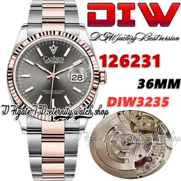 DIWF DIW126231 SA3235 Автоматические мужские часы 36 мм двухтонные розовые плотные графы с серым циферблатом маркеры 904L Oystersteel Bracelet Super Edition Eternity Watches