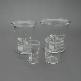 Dostawy laboratoryjne 1set 5 ml 10 ml 25 ml 50 ml zlewki laboratoryjne szklane szklane kubek przezroczyste pomiarowe kontenery medyczne