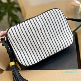 Дизайнерские полосы Zig Zag Camera Sack Tassels Crossbody Clutch Sack Women Sudbag Кошелька Canvas Золотые оборудование для оборудования кошельки