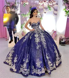 Navy Blue Sequin Quinceanera Dresses Ball Gown Formal Prom Graduation Gowns Princess Sweet 16 Dress Vestidos De 15 Aos