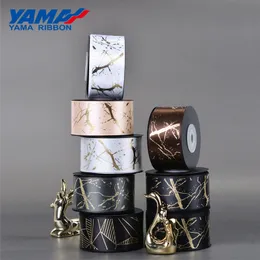 Ribbon 10yards/roll 38 mm Gold Foil Printed Satin Ribbons DIY Crafts Gifts Packaging Fashion Wedding Decoration