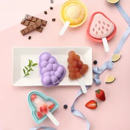 과일 모양 실리콘 곰팡이 아이스크림 재사용 가능한 팝 메이커 곰팡이 포도 포도 모양 UFO 로켓 아이스 아이스 뚜껑 뚜껑 부엌 도구 MJ0564