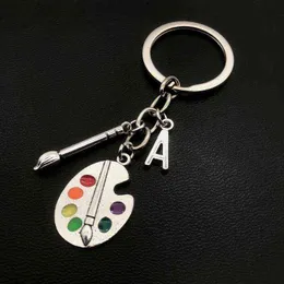 1pcs Painter Palette Oval Tool Brush colors Keychain Draw Letter A-Z Entrepreneurial Keychain Personalizeds Gift for Painter G220421