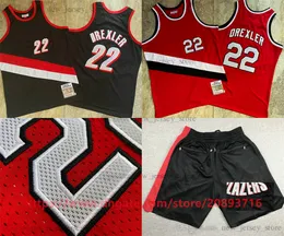 Mitchell and Ness Authentic Embroidery Basketball Clyde 22 Drexler Jerseys Retro Red Black 1983-84 Jersey Real Stitched Breathable Sport High Quality Man