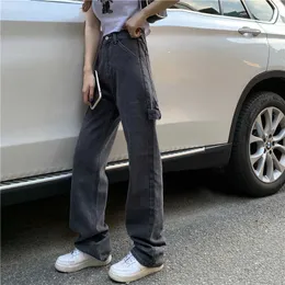 Kvinna jeans höga midja kläder vintage bred ben denim kläder bf streetwear mode moto punk harajuku hip hop raka byxor 210608