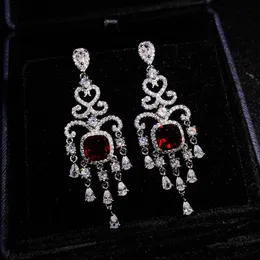 Stud Pigeon Blood Ruby Big Drop Orecchini Donne Hyperbole Crystal Cubbic Silver Colore Gioielli Vintage Aretes Fine Wedding Party Stud Studstud