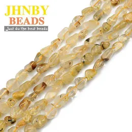 Other JHNBY Gold Rutilated Quartz Natural Stone Crystal Irregular Gravel 4-7mm Spacers Loose Beads For Jewelry Making Bracelets DIY Wynn22