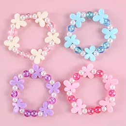 Beaded Strands Children's Cartoon Flower Bow Bracelet Acrylic Princess Series Pink Fashion Girl Jewelry Fawn22
