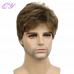 Mężczyźni włosy syntetyczny brązowy Ombre Kolor Krótki prosty peruk