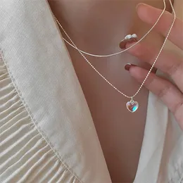 Pendant Necklaces VSnow Minimalist Bling Double-Layer Love Heart Necklace For Women Opals Round Chain Metallic JewelleryPendant