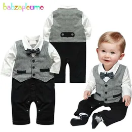 Babzapleume 3-18months / vår höst födda pojkar kläder gentleman baby rompers långärmad jumpsuit spädbarn kläder bc1282 220326