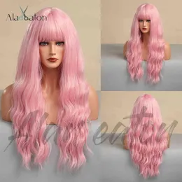 Wig female pink Qi bangs wave long curly wig Lolita Cosplay s 220527