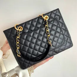 10A Зеркальное качество Классическая сумка-тоут с бриллиантовой решеткой Дизайнерские женские сумки через плечо 34CM Luxuries Женская сумка Caviar Leather Shopping Bag With Box C041
