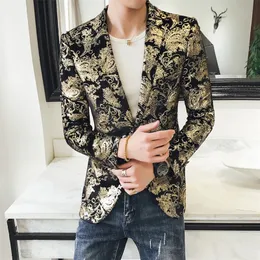 브랜드 의류 남자 Paisley Floral Jackets 와인 레드 황금 무대 정장 재킷 우아한 웨딩 남성 블레이저 플러스 사이즈 S-5XL 220801