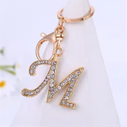 26 Letter Crystal Rhinestone Alloy Keychain Charm Gold Key Ring favor Women Car Key Holder Bag Ornaments Accessoreis