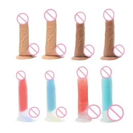 Itens de beleza Dildos realistas luminosos 6 cores l/s camada dupla simulação de silicone líquido vibrador com sucção women brinquedos adultos