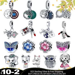 925 Sterling Silver Dangle Charm Emalj Butterfly Flower Charms Pärlor Passande Bead Fit Pandora Charms Armband DIY Smycken Tillbehör