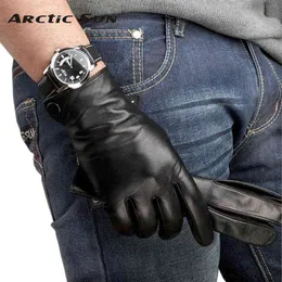 Fashion Men Real Sheepskin Gloves Wrist Solid Winter Lambskin Genuine Leather For Male Warm Driving Glove M001NC T220815