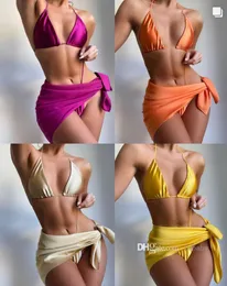 Women's Sexy Bikini Set Lace Up Swimwear Elastic Apron 3 Three Piece Swimsuit 2022 Summer New Product