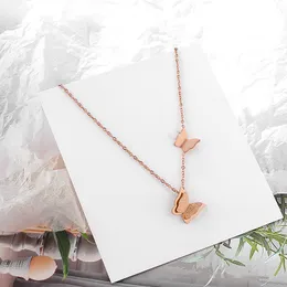 Stainless Steel Link Chain Necklaces for Women Frosted Double Butterfly Pendant Charms Necklace Cute Fashion Rose Gold Silver Designer