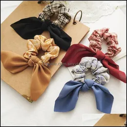 Pony Tails Holder Hair Jewelry Elastic Bands Bowknot Rope Rings Ties Scrunchies Plaid Hairbands Accessories Rabbit Ear Ponytail Drop Deliver