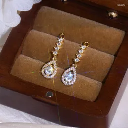 Stud koreanska utsökta lolita shine cz örhänge för kvinnor 14k riktig guld inlagd bling zirkonörhängen bröllop smycken brincosstud dale22 farl