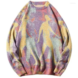 Suéter Masculino Mola Harajuku Neon Color Block Knit Sweater Pulôver Masculino Feminino Tricô Solto Casual Hip Hop StreetwearMen's Time22