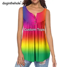 Doginthehole Mode Frauen Ärmellose Tops 3D Benutzerdefinierte Druck Dame Sexy Henley Hemd Beiläufige Lose Bluse Mujer 220616