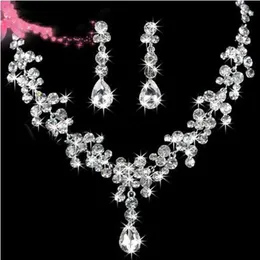 STOCK 2022 High Quality Luxury Crystals Jewerly Two Pieces Earrings Necklace Rhinestone Wedding Bridal Sets Jewelry Set255U