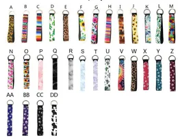 Neoprene Wristlet Keychain Colourful Printed Wrist Key Belt Sunflower Strip Leopard Lanyard Key Ring Keychains