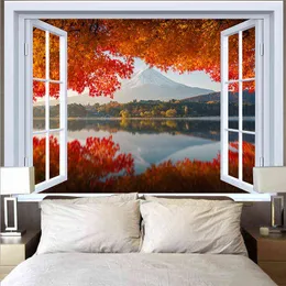 Tapestry Landscape Outside Window Tapestry Billiga Mountain Lake Sunset Wave Carp