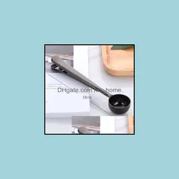 Kvalitet rostfritt stål malda kaffe skedar gyllene mätskedsked med pås tätning clip drop leverans 2021 bestick kök matsal b