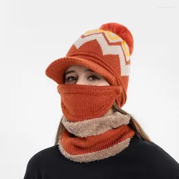 Inverno Donna Ciclismo Cappello caldo Sciarpa Maschera Set Berretti di lana Skullies Colletto Bavaglino Velluto femminile Spessa anti-smog Berretto in maglia1