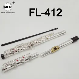 Music Fancier Club Professional Flute 412 Silver Plated Flute Gold Plated Lip Plate B Leg Open Close Holes 17 E Key