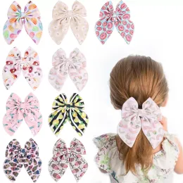 Boutique Flower Printed Bow Girls Hairn Pins Big Bowknot Hair Clips for Girls