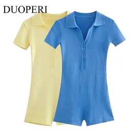 Duoperi أزياء بذلة حاكمة النساء الأكمام القصيرة أنيقة سيدة رومبير الزي قميص نمط playsuit أنثى الصيف 220725