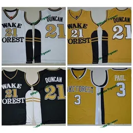 SJZL98 Wake Forest Demon Deacons College Koszykówka Koszulki Tim Duncan Chris Paul Shirts Tanie University Szyte Koszykówka Koszulka S-XXL