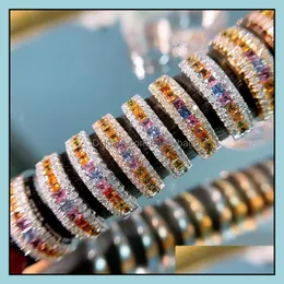 Fedi nuziali Gioielli Europa Americana Moda 925 Sterling Sier Intarsiato Arcobaleno Zircone Anello 2021 Donna Fai da te Fine Regalo Consegna di goccia Ftxwl