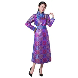 Etnisk Kläder Mongolsk kostym Kvinnor Lång längd Oriental Minoriteter Vintage Klänning Traditionell Mongoliet Robe Stage Performance Dance Clot